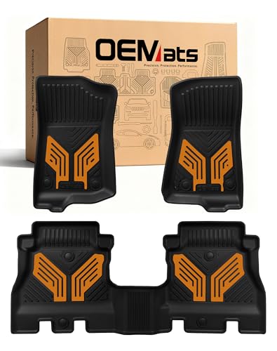 Image of Premium Color TPE Floor Mats for Jeep Wrangler JL 2018-2026 4 Door Gas /MHEV Type (Not Fit for JK or PHEV) | Desert Amber Wing Design | All-Weather Car Floor Liners Full Set 1st & 2nd Row Mats