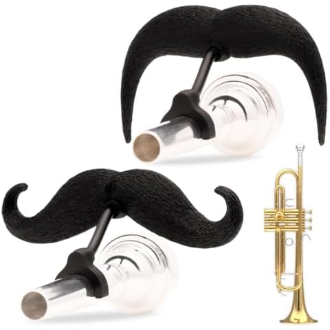 The Original Brasstache 2.0 - [2-Pack] Clip-on Mustache for Trumpet Mouthpiece, XL and Handlebar Combo Version Cover