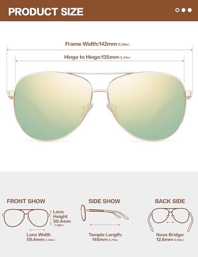 Image of Polarized Aviator Sunglasses Womens: Acetate Glasses UV Protection | Classic Square Style fit Most Face Shape - Pressure-free Frame & Full Anti-Glare Lens Ideal for Classy Laides Travel Vacation