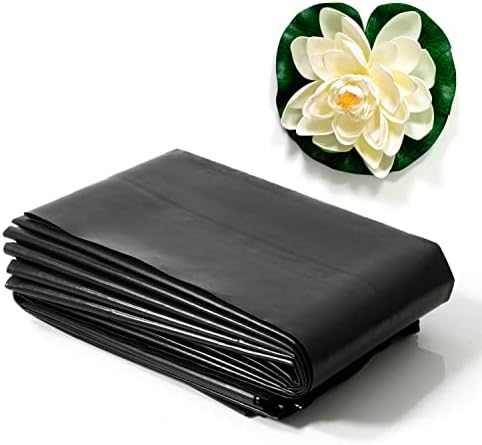 Yaquilo 7 X 10 Ft. Pond Liner HDPE Pond Skins - for Outdoor Fish Ponds, Garden Fountain, Waterfall – UV and Puncture Resistant - Includes Faux Floating Lotus Flower