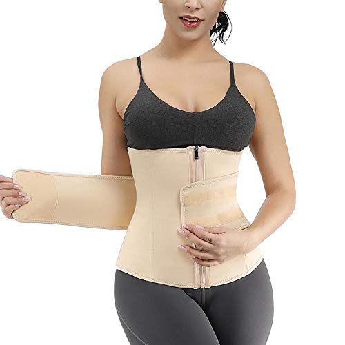 MASS21 Waist Trainer Waist Cincher Zip Up Compression Shaper Waist Slimmer Beige S