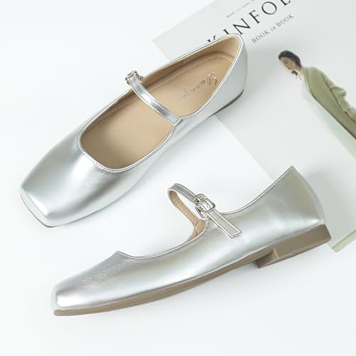 Mary Jane Flats for Women Buckle Ballet Flats Classy Dressy Comfortable Square Toe Slip on Flats Women's Soft Work Casual Dress Shoes3
