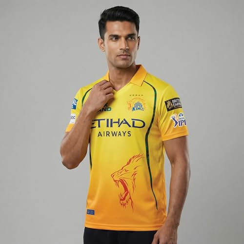 Image of playR x Chennai Super Kings Original Fan Jersey IPL 2026 - Adult Plain Half Sleeve CSK Cricket T-Shirt, Regular Fit Sportswear Tee for Training, Outdoor & Match Day Activewear for All Season