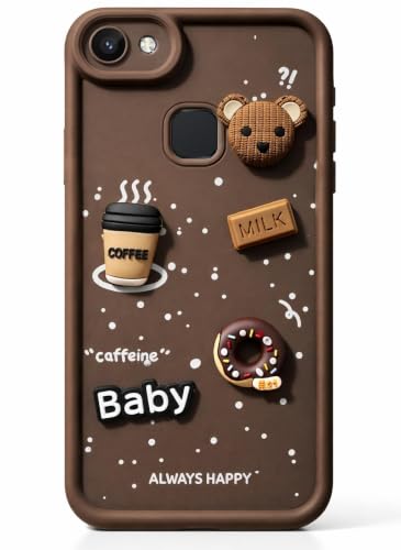Image of Bintage Cute Fun Ball | Taddy Cartoon 3D Smiley Coffee Cup | Milk Donut | Full Protection Rubber Back Cover Compatible for Vivo 1803 / Vivo Y81 - Brown