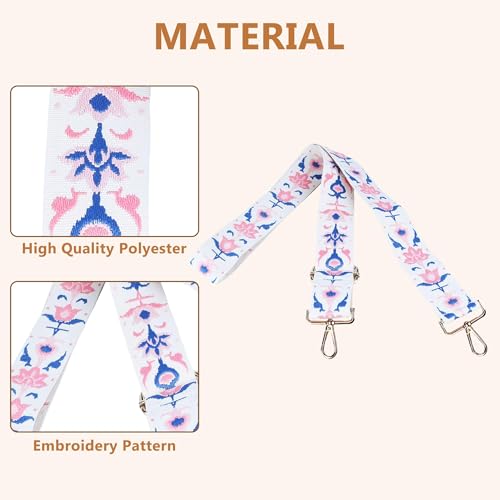 Image of Purse Strap, Adjustable Embroidery Flower 2 Inch Wide Purse Straps Replacement Crossbody for Women