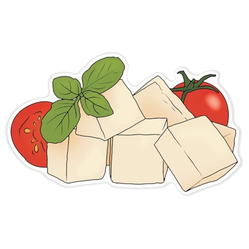 Azeeda 'Feta Cheese, Tomato & Basil' White Premium Vinyl Decal Sticker – Waterproof, Durable & Easy to Apply - Ideal for Car Bumpers, Windows, Bins and More (DW00094523)