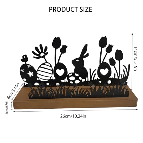 Oster Kerzenhalter aus Eisen und Holz 26x8X14cm Ornamente Teelichthalter Osterdeko für 4 Teelicht, mit Osterhase Holz, Osterei, Blumen,Oster Tischdeko Frühlingsdeko Ostern Part, Ostergeschenke