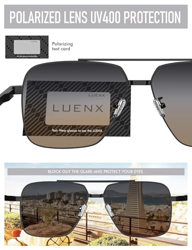 Image of LUENX Polarized Square Aviator Sunglasses for Men,Trendy Retro Oversized Rectangular Frame UV400 Protection