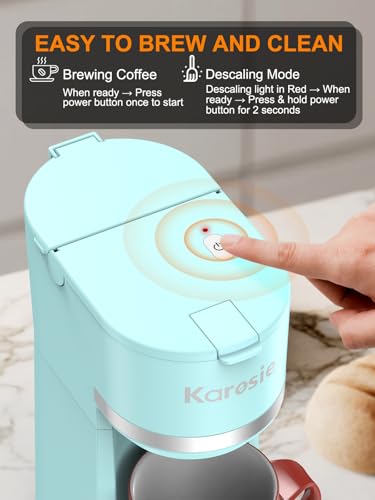Image of Single Serve Coffee Maker for K-Cup and Ground Coffee,Fast Brew,6-12 oz Brew Sizes One Cup Coffee Machine Fits 5.5 inch Mugs,One-Button Coffee Maker with Descaling Reminder,Light Blue,9.45 Inches