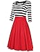 HiQueen Women's Scoop Neck 2/3 Sleeve Casual Swing Dress Navy Style Stripe Dress (XL, Red)