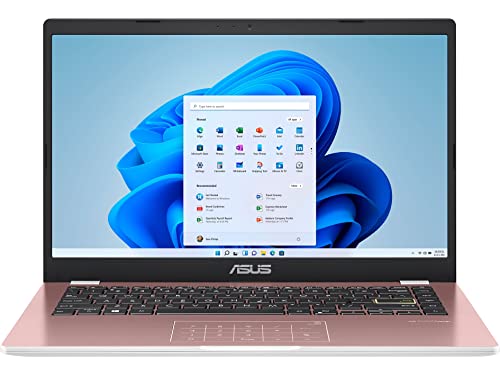 Image of ASUS 2022 14 inch HD Laptop, Intel Celeron N4020 Processor, 4GB RAM, 64GB eMMC Flash Memory, Intel HD Graphics 500, HD Webcam, Stereo Speakers, Rose Gold, Windows 11S, 32GB USB Card