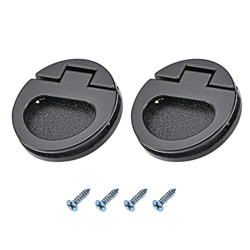 METALLIXITY Flush Ring Pull Handles(43.5mm/1.71") 2Pcs, Zinc Alloy Flush Pull Slam Latch with Screws - for Drawer Sliding Door, Black