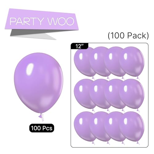 Image of PartyWoo Lavender Balloons 100pcs 12 Inch Light Pastel Purple Lilac Purple Latex Helium Balloons for Birthday Baby Shower Graduation Wedding Anniversary Bridal Shower Party Decorations Purple-Q10