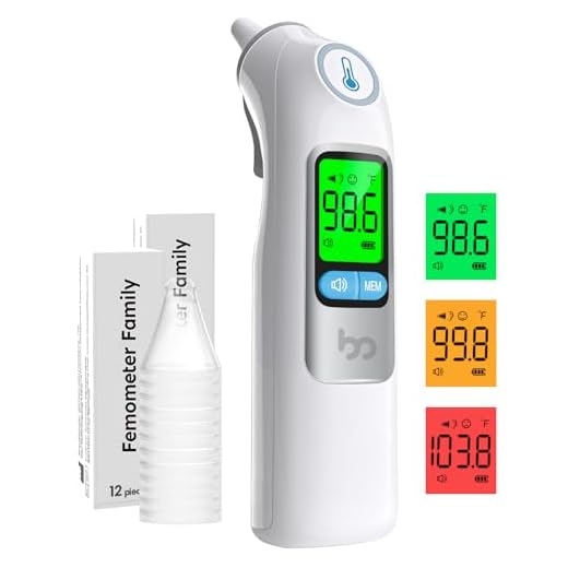 Femometer Family Ear Thermometer, Highly Accurate Ear Thermometer for Kids, Adults and Babies, 30 Memory Recall, 1s Result and 3-Color Fever Alert, with 24 Disposable Probe Covers, White