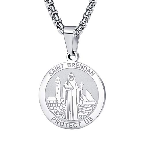 Wolentty Saint Brendan ネックレス - 1インチ ステンレススチール カトリック 聖ブレンダン メダル ペンダント 55.9 cm チェーン付き, 2XL, ステンレス鋼, 宝石なし（Amazon）