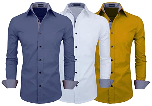 Image of Zombom Men's Combo Regular Fit Cotton Blend Full Sleeve Casual Shirts Pack of 3