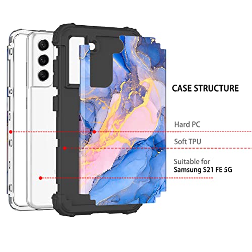 Rancase For Galaxy S21 Fe 5G Case,Three Layer Heavy Duty Shockproof Protection Hard Plastic Bumper +Soft Silicone Rubber Protective Case For Samsung Galaxy S21 Fe 5G,Blue #TOP2