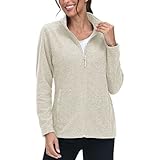 [KEFITEVD] フリース レディース 防寒 ミドルレイヤー ライト ジャケット 冬 登山 アウター フードなし 立ち襟 ブルゾン ウォーキング ランニングウェア 作業着 ベージュ 3XL