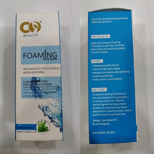 Image of CO Beauty 1% Salicylic Acid,1% Glycolic Acid Foaming Face Wash for Remove Excess Oil, Oily Skin | Face Cleanser for Acne or Pimples | Men & Women- Pack of 2 (100mlx2) (2)