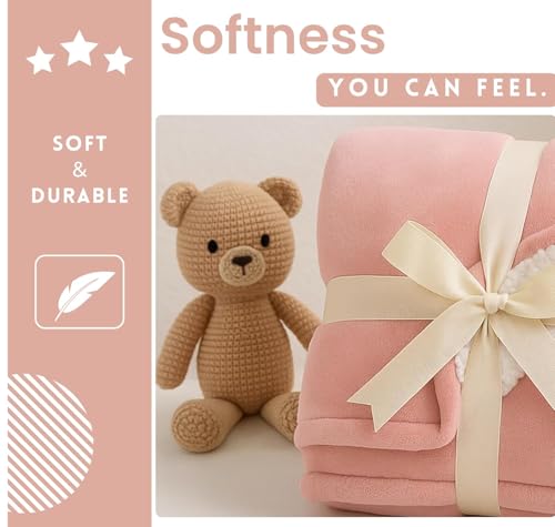 Image of VAS COLLECTIONS Baby Blanket Gift Set | 2-Layer Flannel & Sherpa Wrapping Sheet | Ultra Soft & Cozy | Newborn Boys & Girls | All-Season AC Blanket (130x105 cm, 800 g) (Gift Pink, Baby (800g))