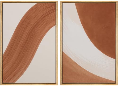 SIGNLEADER Framed Canvas Print Wall Art Set Warm Earth Tone Curved Abstract Illustrations Modern Relax/Calm Multicolor for Living Room, Bedroom, Office - 16"x24"x2 Natural