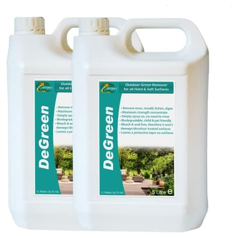 HYDRA DeGreen - Removes Algae, Moss, Green Fungus & Mould from Hard & Soft Surfaces | Patio, Driveway & Fence Cleaner | 5Lx2 Cover