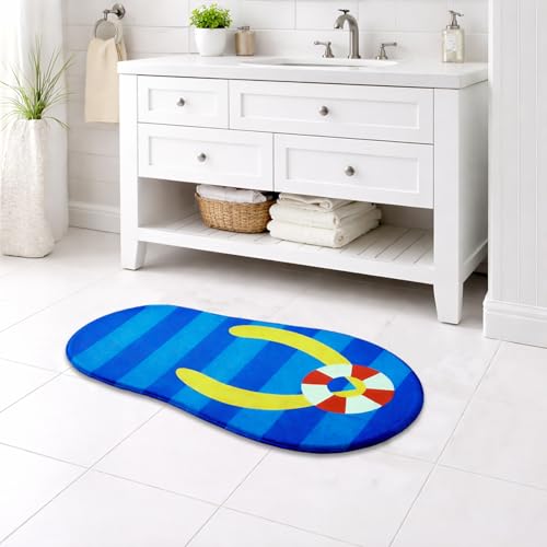 Image of Luxe Home 3D Bath Mat Slipper Shaped Super Soft, Anti Slip Skid, Washable, Quick Dry Floor Mat for Bathroom, Bedroom, Living Room (Blue, 44x88 cm)