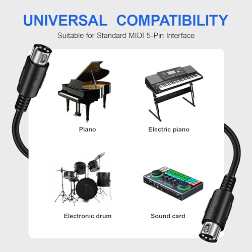 3 pack premium 3ft midi cable stable amp fast transmission and long-lasting midi cables male to male 5-pin midi cable for midi keyboard electronic piano electronic drum