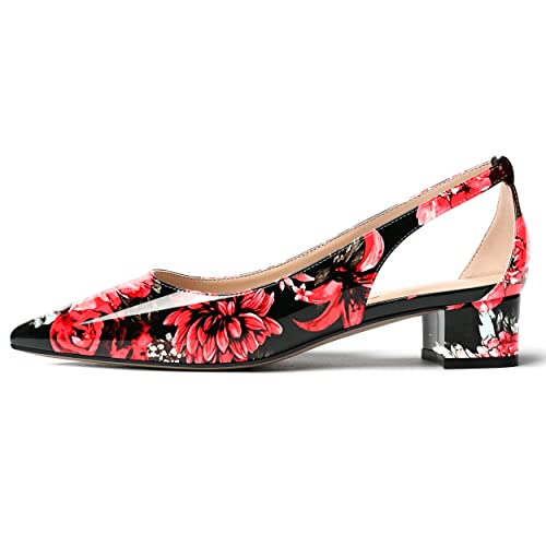 MERRORI Women's Slip On Patent Pointed Toe Solid Block Chunky Low Heel Pumps Shoes 1.5 Inch2