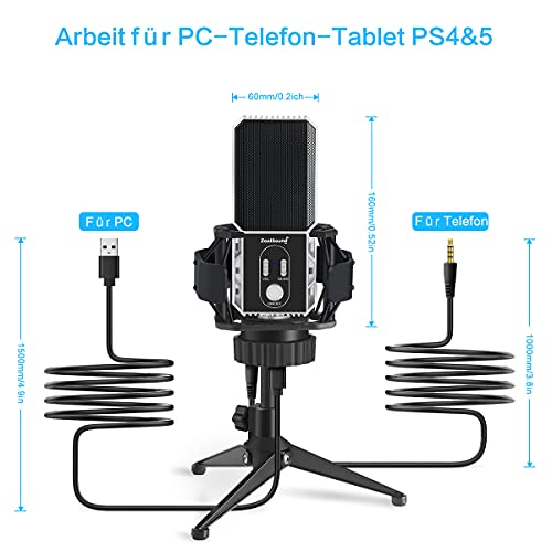 zealsound USB Mikrofon, für Computer Telefon, PC Type-c 3.5 mm Mikrofon mit Stahl-Stoßdämpferhalterung zum Streamen… – Bild 7