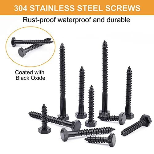 Vigrue 108 HEX LAG BOLTS BLACK 1/4 Inch Hex Lag Bolts Stainless Steel 18-8 (304), Vigrue 108Pcs Black Oxidized, Hex Lag Screws Heavy Duty Wood Screws Washers Assortment Kit thumb #4