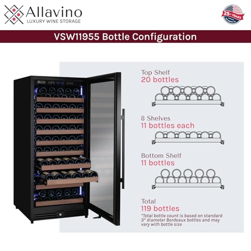 Image of Allavino Reserva Series 119 Bottle 55 inch Semi Tall Single Zone Right Hinge Black Metal Wine Refrigerator