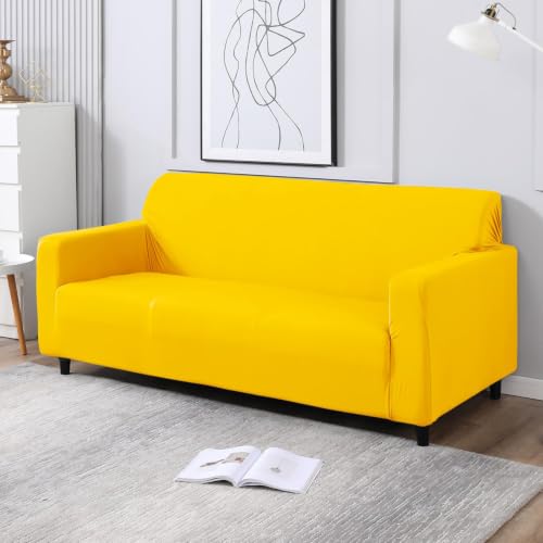 Image of HOKIPO Printed 5 Seater Fully Covered Sofa Cover in 3 Seater and 2 Seater Configuration, Sunny Yellow (NEW-AR-4278-E20 + AR-4279-E20)