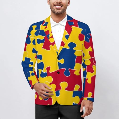 Puzzlees Pieces Austim Men's Slim Suit Long-Sleeve Prom Tuxedo Classic Two Button Business Jacket2