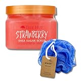 Tree Hut Shea Sugar Scrub Strawberry Bundle with Samba Life Mesh Bath and Shower Sponge for a Exfoli