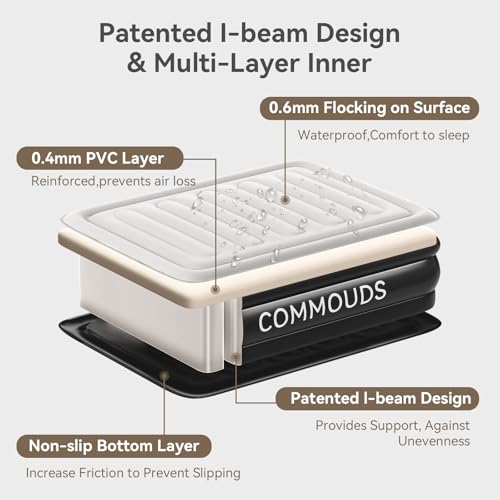 COMMOUDS Twin Air Mattress with Built-in Battery Powered Removable Pump, 18" High Inflatable Mattress, Portable Blow up Mattress, Air Bed for Camping, Home and Guest
