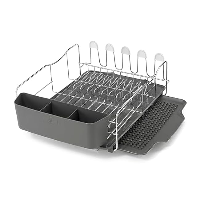 Polder KTH-615 Dish Rack, 4 PC Combo¨C Advantage System Includes Rack, Drain Tray, Removable Drying Tray & Cutlery Holder ¨C Stainless Steel & Plastic