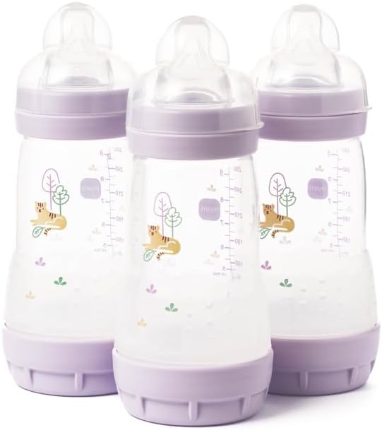 Easy Start Anti-Colic Baby Bottles | 3 Pack (3 x 260) | Self-Sterilising Baby Milk Bottle | Medium Flow MAM Teats Size 2 | Newborn Essentials | Color May Vary(Various Designs)