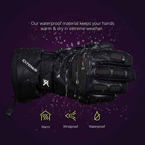 Extremus Outlook Peak Waterproof & Windproof Ski Gloves, Warm 3M Thinsulate Snowboard Snowmobile Gloves for Cold Weather, Snow Gloves for Man & Women (Black Large)