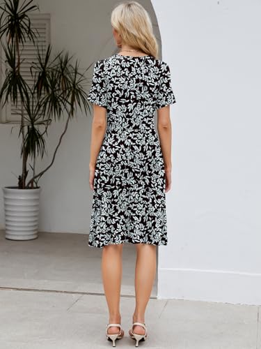 Image of Naggoo Womens Summer Dresses for Women 2026 Spring Floral Sundress Short Sleeve V Neck Wrap Dress with Pockets