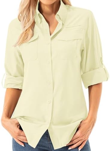 Asfixiado Damen Hemdbluse UV Shirt UPF 50+ Safari Kleidung Wanderbluse Damen Outdoor Cooling Quick Dry Sonnenschutz Langarm Luftiges Hemd