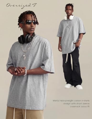 Image of Ogfao Mens Oversized T-Shirts Heavyweight Unisex Cotton T Shirts Baggy Loose Fit Basic Tees Plain Tshirts