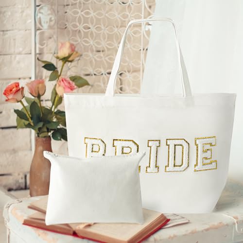 Bolso Tote de Lona con Parches de Chenille y Bolsillo con Cierre miniatura 6