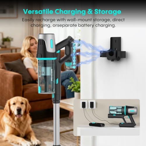 Image of Bagotte Cordless Vacuum Cleaner,65KPa 65Mins Stick Vacuum with Self-Standing,Anti-Tangle Touch Screen LED Display, Detachable Battery Pack, Rechargeable Vacuum for Floor /Carpet /Pet Hair