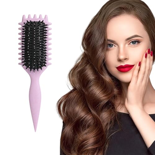 Cepillo rizador de pelo rizado, cerdas de jabalí, cepillo para rizar las mujeres (morado)