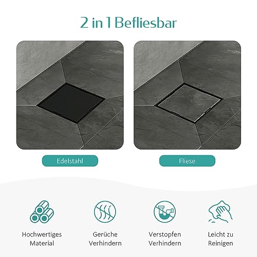Caniveau de douche EMKE FD366BN à évacuation rapide en chrome 15cm