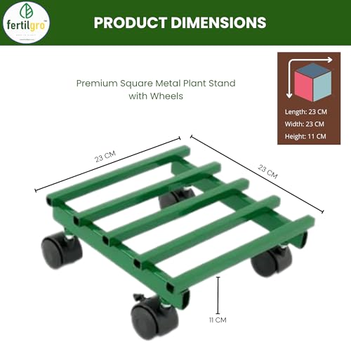 Image of Square Metal Plant Caddy with Wheels - Rolling Plant Stand for Indoor & Outdoor Planters, Rust-Resistant, Smooth Mobility Plant Stand for Balcony Garden Home (Green, Pack of 4)