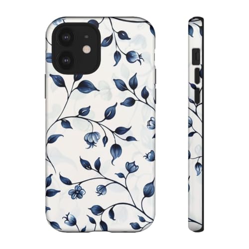 Coque rigide brillante motif floral bleu vigne iPhone 12