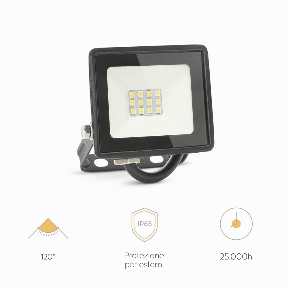 Garza - Confezione da 4 faretti LED da esterno Basic da 10W, 860 lumen, luce neutra 4000K, IP65, piccoli e leggeri, angolo di 120º, installazione a parete o a soffitto, resistenti a pioggia e polvere