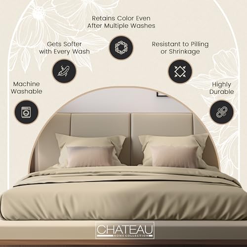 300TC 100% Organic Cotton Twin XL Size Sheets Set, XL Twin Bed Sheets Luxury Hotel Collection Fully Elasticated Sheet & Pillowcase Sets, Machine Washable No Pill Fade Resistant-Tan